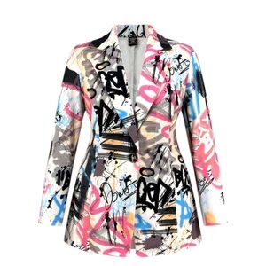 SHEIN Essnce Graffiti Lapel Blazer - Large Fit- Runs 1 size up - Labeled 1xl